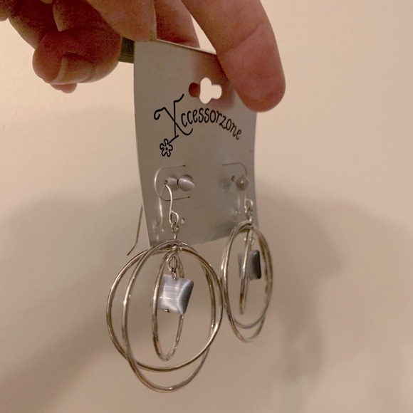 Two-Pair Earring Set - 1 Studs, 1 Dangling Triple Hoops w/Accent Stone - Picture 5 of 10